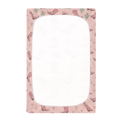 Image of VIGTRO Cowgirl Boots and Cacti Pattern Baby Crib Sheets for Boys Girls, Breathable Soft Fitted Crib Playard Sheets Baby Mattress Sheet, S 39x27x5in