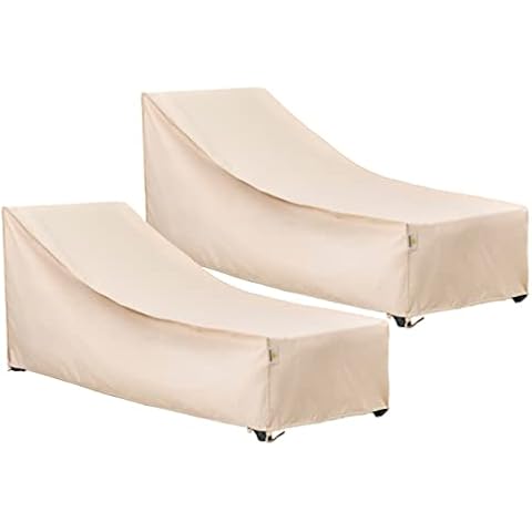 F&J Outdoors Waterproof UV Resistant Heavy Duty Patio Chaise Lounge Chair Cover, 2Pack, 84"Lx32"Wx34"H, Beige Cover