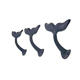 Wowser Navy Blue Whale Tail Cast Iron Wall Hooks, Wall Mounted Decoration, Beach Themed Wall Décor, Set of 3, 4.5 Inches High