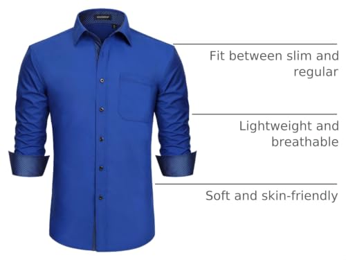 Image of HISDERN Mens Business Dress Shirts Long Sleeve Casual Button Down Shirt Formal Inner Collar Contrast Shirt for Men Wedding