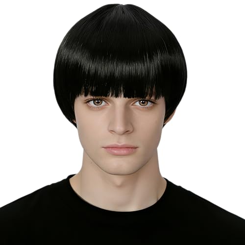 Perruque courte et lisse en fibres synthétiques résistantes à la chaleur Linfairy Black
