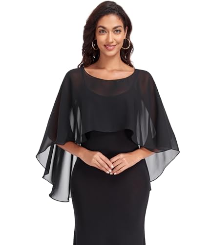 Pukguro Sheer Shawls and Wraps for Evening Chiffon Capes for Women Wedding Cover Up Black