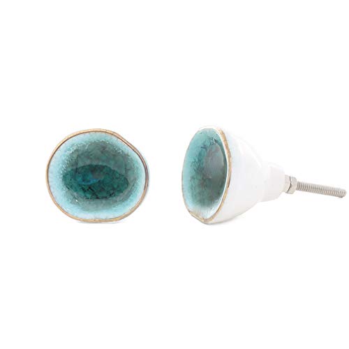 EYES OF INDIA - Set of 2 Glass Cupboard Dresser Knobs, Boho Door Cabinet Pulls, Shabby Chic Decorative Bohemian Drawer Knobs, Blue Green