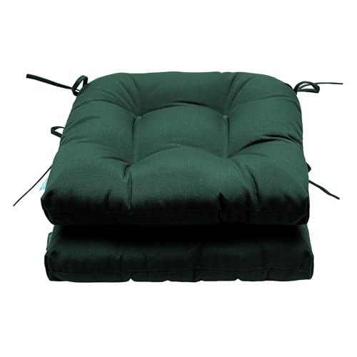 Image of QILLOWAY Outdoor Patio Cushions Set of 3, Wicker Furniture Cushions with Ties, Waterproof Loveseat & Seat Cushions for Patio Bench, Porch Chair, Outdoor Replacement Cushions, Mallard, Forest Green