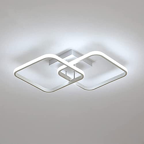 Plafonnier LED design 2 carrés blanc luminaire moderne pour salon et cuisine 36W