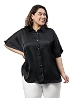 The Pink Moon Women's Regular Fit Plus Size Black Satin Kaftan Top - (SHR_TIM10W_Black_Black_5XL)