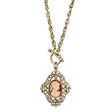 Victorian Filigree Crystal Cameo Pendant Necklace, 1928 Jewelry Necklace with Pendant - Silhouette Cameo, European Crystals, Red and Gold Accessory, 26' Chain, Replica Vintage Jewelry for Women