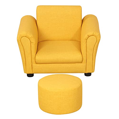 Getifun Kids Sofa Chair With Ottoman/Pvc Leather Toddler Couch With Plastic Legs/Upholstered Children Armchair For Kids Under 4 Years Old/Single Seat With Stool (Yellow) #TOP2
