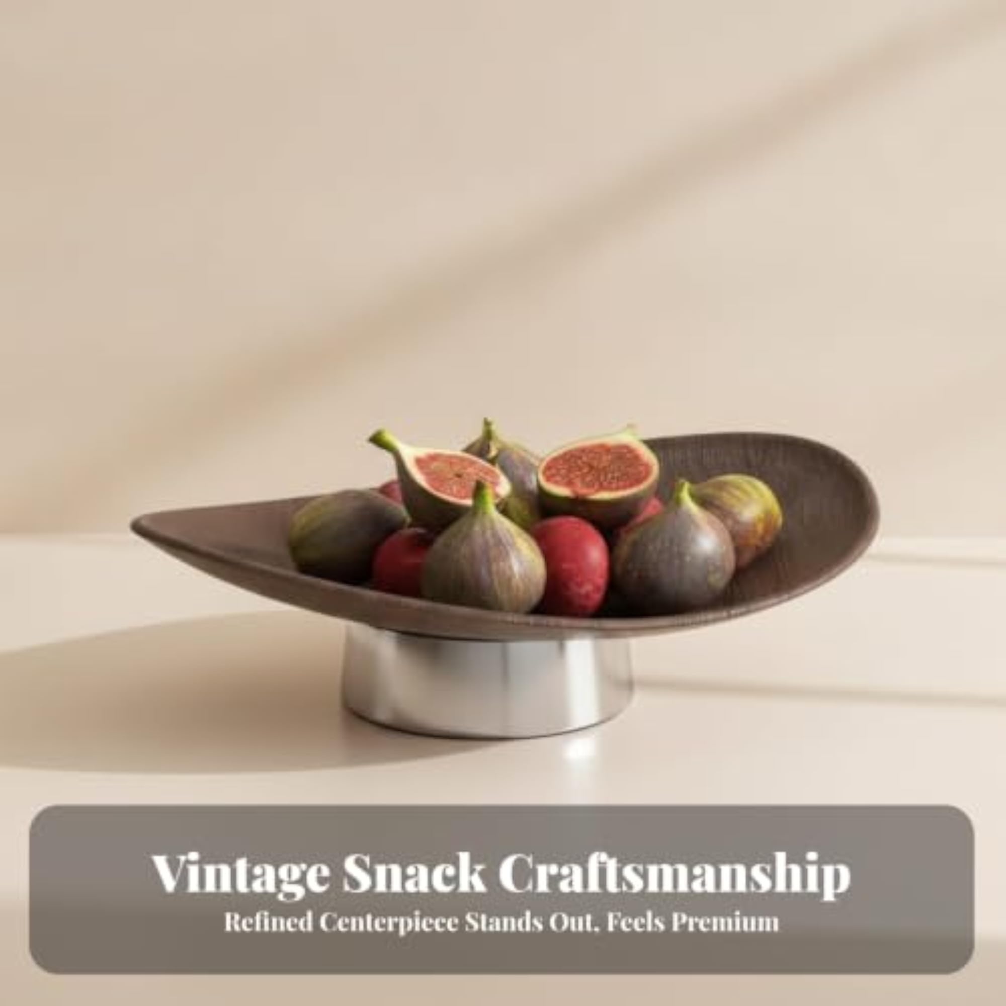 Wood-Grain Pedestal Tray Decorative Boat-Shaped Design