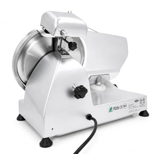 Image of 10 inch Electric Meat Slicer with Bread Slicing Attachment, Food & Deli Slicer | Stainless Steel Blade, 320W Motor for Meat, Cheese, Bread & Semi-Frozen Meat, Commercial and Home Use ETL NSF Certified