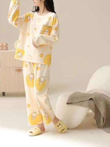 Image of GLASGO Women's Cotton Pajama Set with Top & Pants|| Korean Night Wear|| Loose Fit Home Wear || Lightweight Printed Set || Soft & Comfy Sleepwear for Girls & Women || LNS-4-$