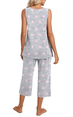 Image of TAOHUADAO Womens Summer 2 Piece Pajama Sets, Sleeveless Tops with Capri Pants, Lounge Ladies Pjs Sets with Pockets
