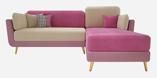 Image of Sixpine Luxury Dual Color Upholstery Lounger LHS Sofa in Premium Velvet | Solid Wood Structure | Sturdy Golden Legs | High Density Foam | Extra Comfort for Modern Living Room (Pink & Beige, 4 Seater)