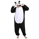 Focupaja Panda Onesie Pajamas Animal Cosplay Adult One Piece Halloween Jumpsuit Christmas Costume Loungewear(Black white-S)