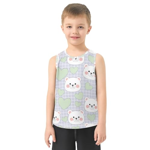 J JOYSAY Cute Bear Heart Plaid Boys Tank Top Sleeveless Muscle Shirts Quick Dry Workout Active Sport Kids T-Shirts 3-15T2