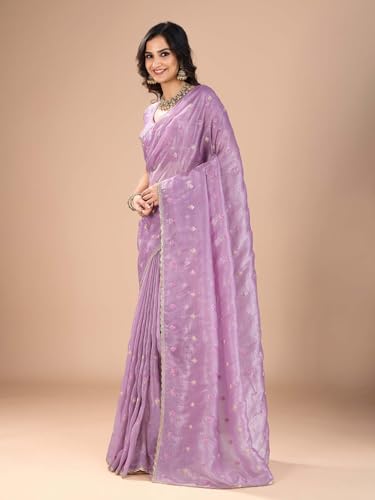 Image of AKHILAM Women's Organza Embroidered Sequins Work Saree With Unstitched Blouse Piece (RANI2501 RN Parent)