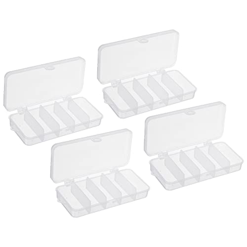 PATIKIL Fishing Tackle Box, 4 Pack 4.9 x 2.4 x 1 Inch Plastic 5-Grid Fish Lure Bait Hooks Accessory Storage Container, Clear