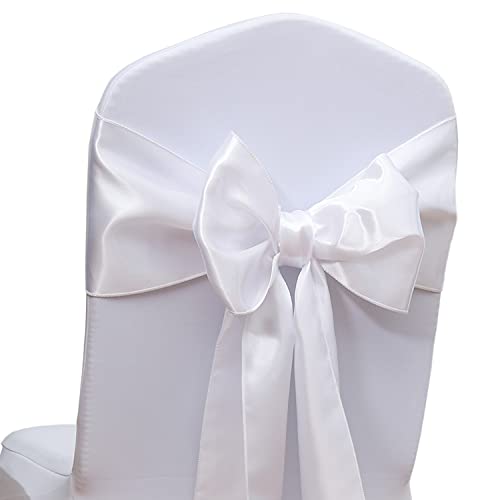 Magtowne Set Of 50 Satin White Chair Sashes For Wedding, 7 X 108 Inches White Chair Bows For Party, Satin Chair Ribbons Ties For Weddings Church Ceremony Event Chair Decorations #TOP5