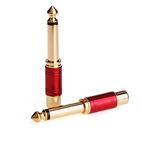 NANYI 6.35mm 1/4 pulgada Macho TS macho a conector de conversión de adaptador de audio de interconexión hembra RCA, 1/4 (6.35mm) M-RCA F-RED-2Pack