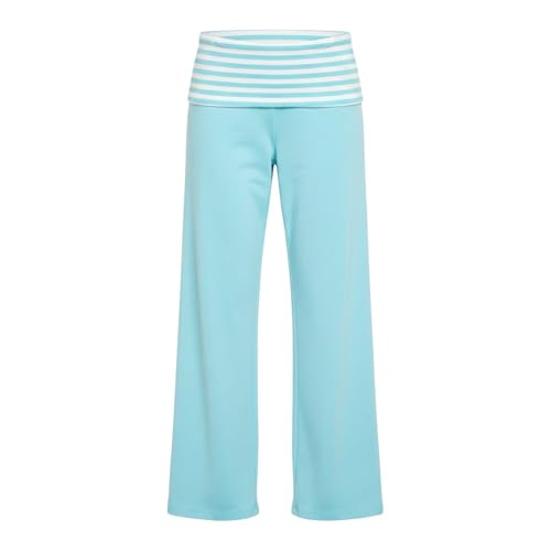 Pantalones de Yoga para niñas con Cintura doblada, Color Liso, Holgados, de Pierna Ancha, Informales, para Comodidad. fácil de Combinar