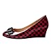 Esvowido Women's Wedges Pumps Round Toe Closed Bows Slip On Low Heel for Womens Elegant Comfort Work Fashion Shoes Checkered-Red US Size 8