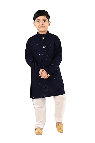 Image of Traditiona Kurta with White Pajama Set, Kids Ethnic Wear, Cotton Blend