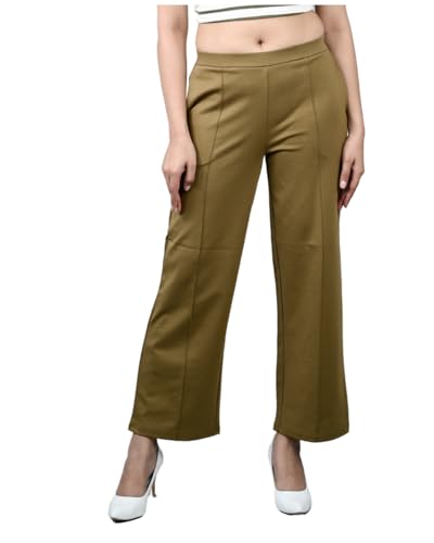 Image of Mlada Mid Waist Wide Leg Flared Pants Elastic Waist Band for Women Office Work Formal Wear Stretch Cotton Knit Flare Pants Utility Pockets Extra Flare Pants Trousers for Travel