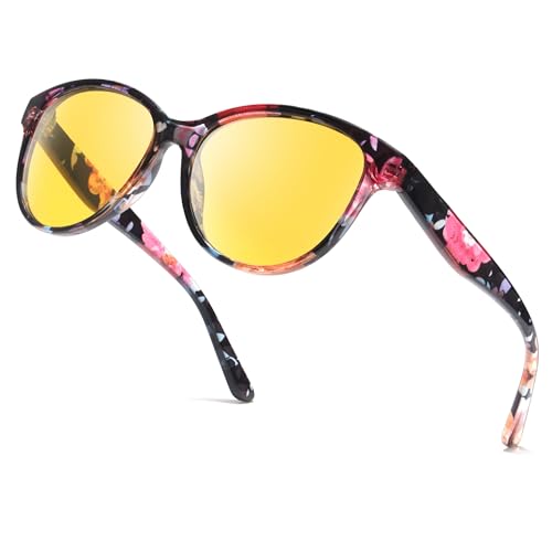 Myiaur Night Vision Driving Glasses for Women, Polarized Anti Glare Yellow Lens Glasses for Nighttime, UV400 Protection
