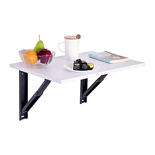 Image of Compal Wall-Mounted Laptop Table, Folding Kitchen & Dining Table Desk, Home Office Workstation, Trestle Plywood Study Table (16 inchX24 inch White)