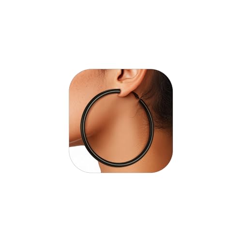 Image of Stainless Steel Chunky Hoop Earrings For Women, Minimalist and Chic, Black /Gold Plated, Round Hoops Earrings Hypoallergenic, Size: 30mm /40mm /60mm /80mm, Come with Box