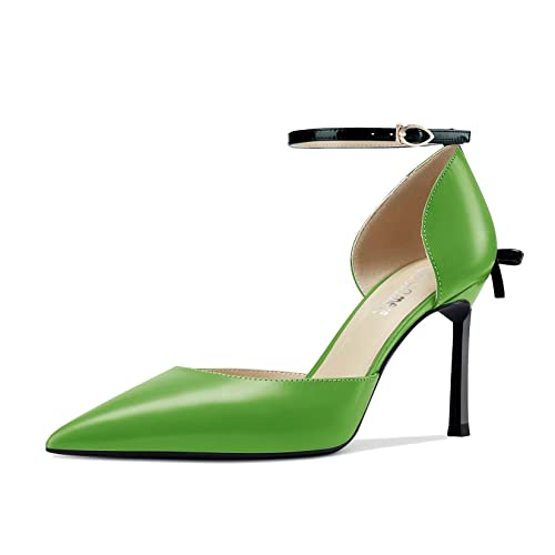 Castamere Women Stiletto High Heel Pointed Toe Pumps Ankle Strap Two-Piece Bow-Knot Wedding Dress 3.3 Inches Heels