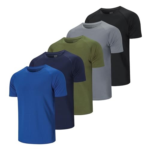 Cimic 5 Piezas Camiseta Deporte Hombre Running Manga Corta Hombre Ropa Deportiva Transpirable Basica para Gym Gimnasio 510 Black Grey Green Navy Blue L