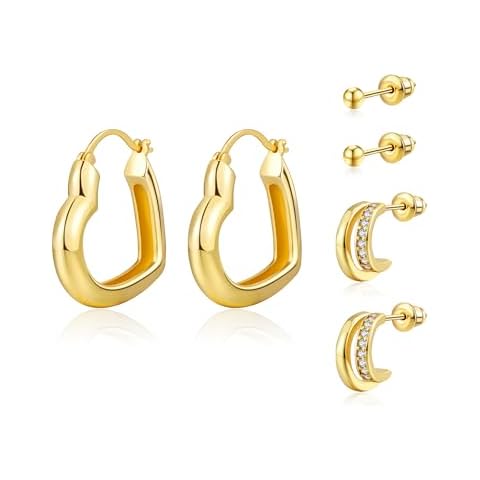 wowshow Gold Hoop Earrings for Women Gold Heart Earrings 14K Gold Plated Earrings Chunky Gold Hoops Gifts 30MM Cover