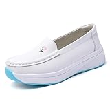 Women's Slip on Lightweight Nursing Shoes Slip Resistant Comfortable Medical Work Shoes，Resistant Breathable Restaurant Food Service Leather Loafers (White,5.5)