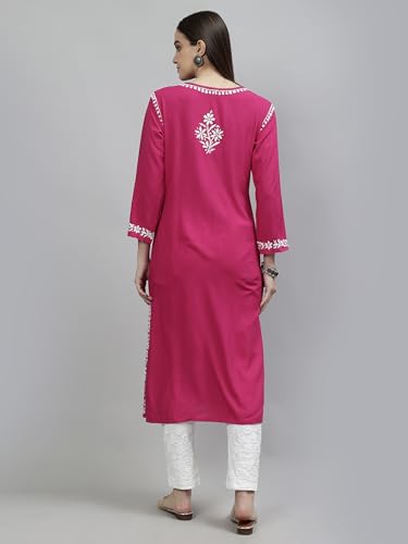 Image of Seva Chikan Hand Embroidered Lucknowi Chikankari Rayon Straight Kurta for Women SCL4532