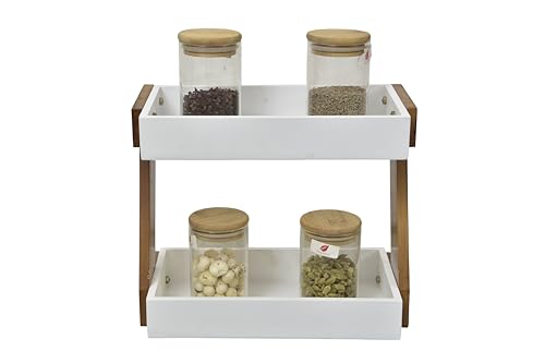 Image of Multipurpose Wooden Triangluar Countertop Spice Rack | Kitchen Counter Top Organizer | 2-Tier Kitchen Storage Organizer Tiered Shelf| Jars And Bottle Holder & Kithen Decor Item