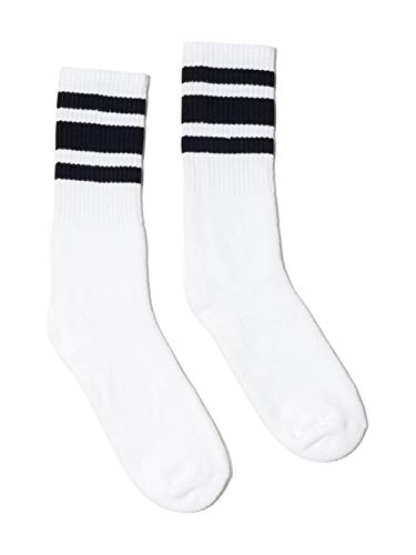 USA-Made Striped Crew Socks S/M White/Black