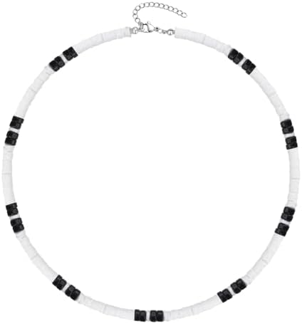 MPRAINBOW White Puka Shell Necklace - Summer Beach Surfer Jewelry Handmade Hawaiian Smooth Seashell Necklaces for Girls Boys, Beaded Choker Cross Necklace Pendant with Extension Chain for Women Men