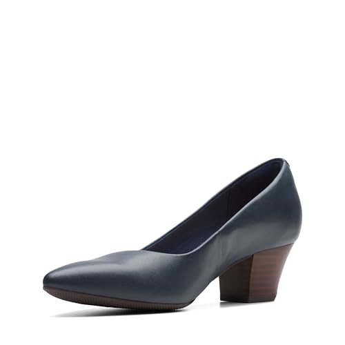 Clarks Collection Women's Teresa Step Pump, Navy Leather, 9.5 Medium US