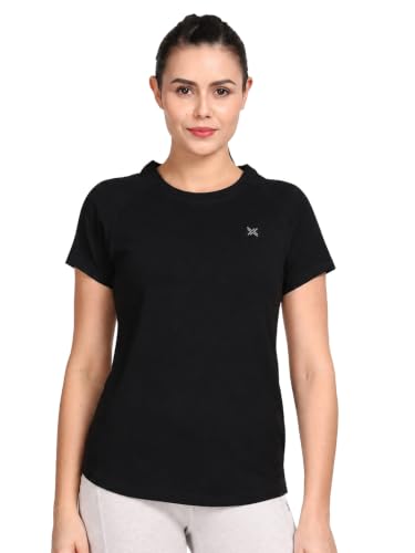 Image of Lavos Women's Regular Fit T-Shirt with Half Sleeve Round Neck, Bamboo & Cotton Gym, Yoga and Sports Wear for Women