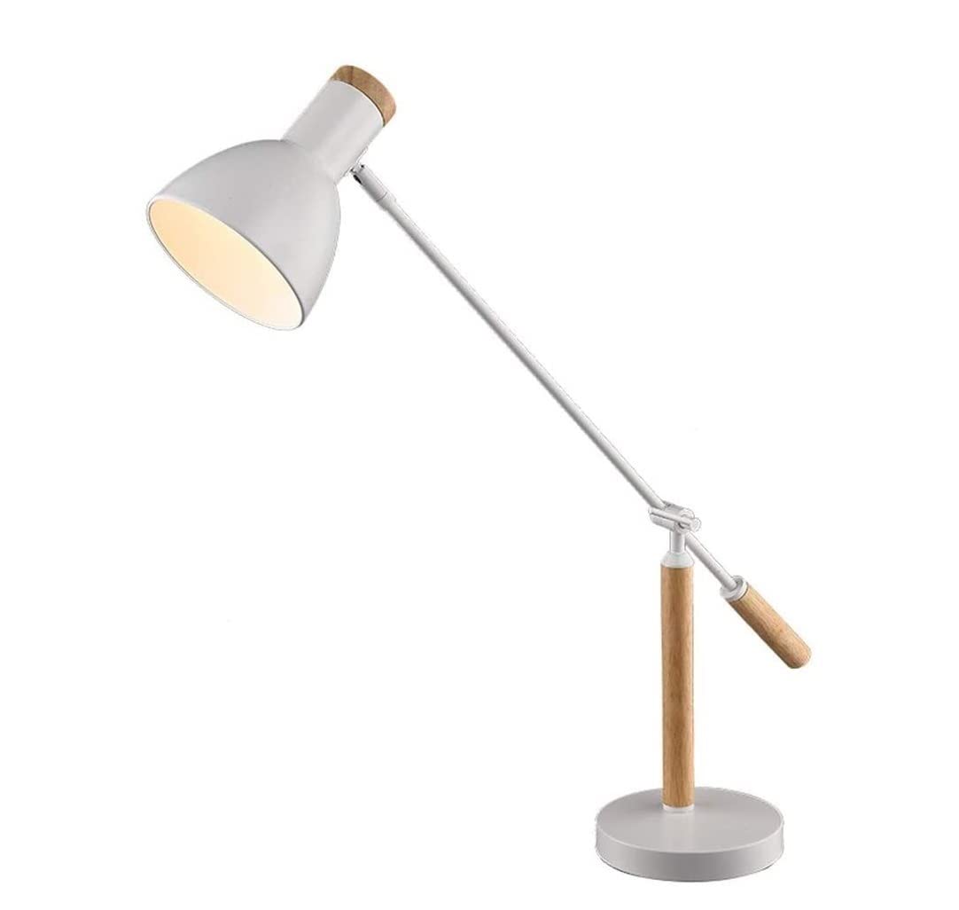 Lámpara De Lectura Lámpara De Escritorio Brazo Largo Ajustable, Protección Ocular, Lámparas Madera Maciza, Mesa Hierro Aprendizaje para Ojos(White)