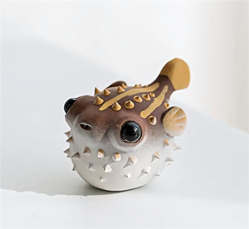 Yixing Purple Clay Tea Pet Puffer Fish Car Ornament Pure Handmade Statue for Tea Lover Home Office Fishbowl Decor
