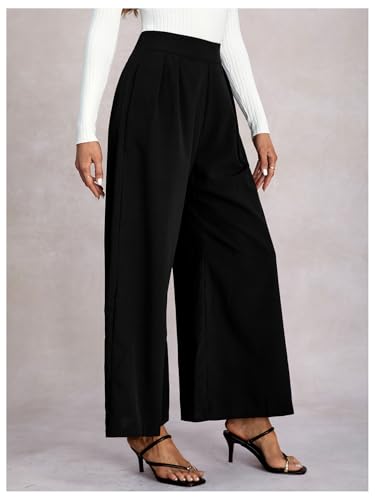 Women's Wide Leg Flowy Pants Pleated High Elastic Waist Loose Dressy Casual Trousers with Pockets4