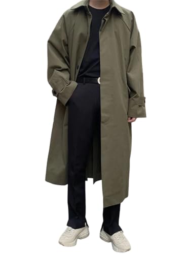 Spring Autumn Long Black Khaki Trench Coat Men Raglan Sleeve Single Breasted Loose Casual Korean Fashion Army En8 L