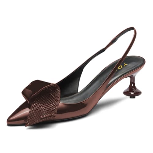 YDN Women Studded Pumps Pointed Toe Slingback Chunky Low Heels Slip On Shoes Party Prom Daily Size 4-16 US