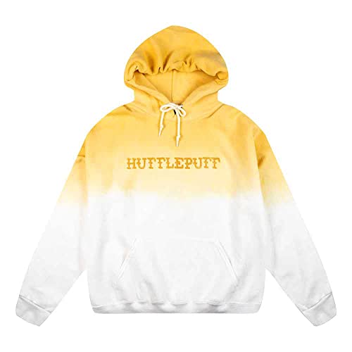 Bioworld Harry Potter Hufflepuff Embroidered Juniors Gold Ombre Pullover Hoodie-Large