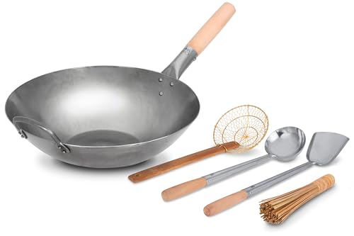 Wok plano 14 pulgadas con set utensilios 4 piezas miniatura 1