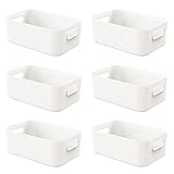 KissDate 6 PCS Small White Plastic Storage Boxes, with Handle Storage Baskets for Shelves, Kitchen, Office, Fridge, Bathroom and Home, Mini Storage Boxes Rectangle - 8.2×5.5×2.7 Inch