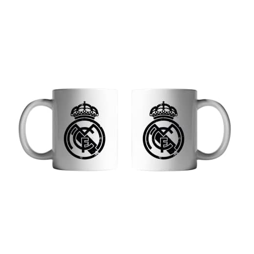 Real Madrid - Taza para Desayuno en Caja, de Cerámica, 300 ml, Color Blanco con Escudo en Negro , Producto Oficial (CyP Brands)