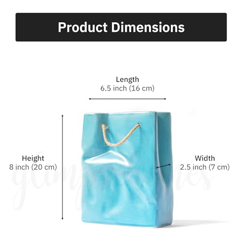 Image of Glimpse Homes Crinkled Paper Bag Vase | Ceramic Flower Vase | Living Room Decor | 8 inch (Korean Blue)